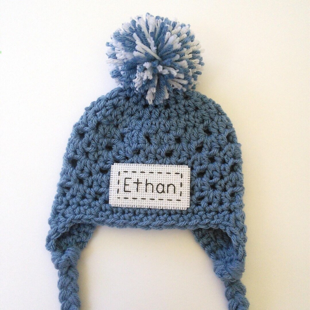 Custom Crochet Ear Flap Baby Hat, Newborn Photo Prop, 35 Colors,